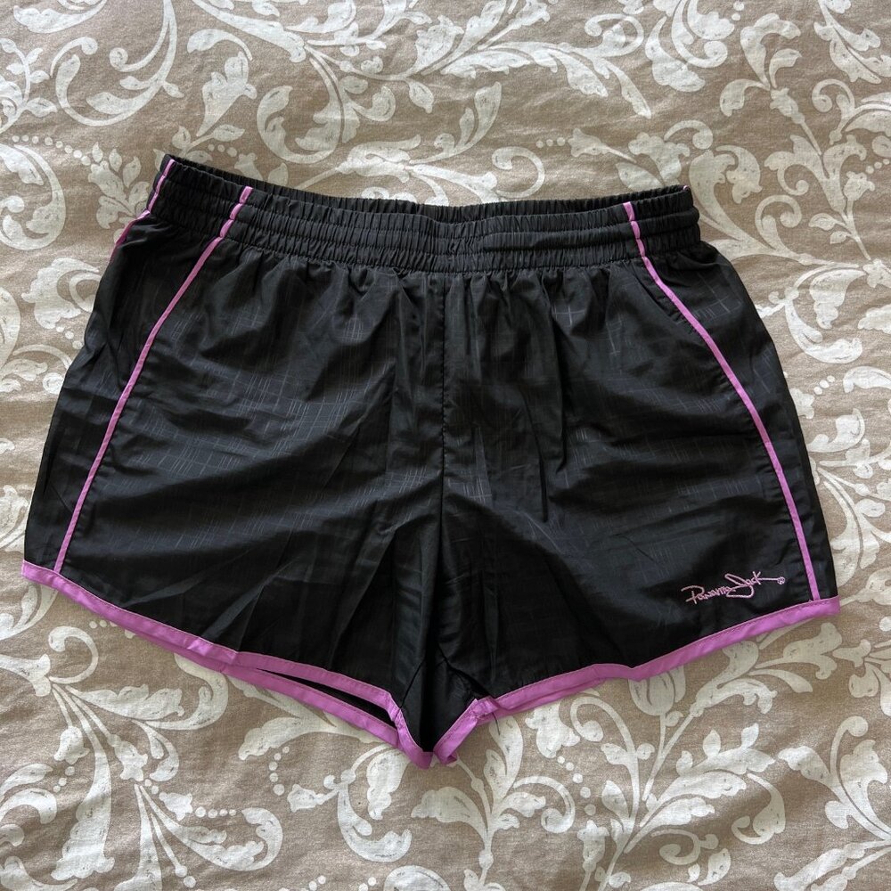 Panama Jack Woman’s Lined Running Shorts Black Purple Trim size M